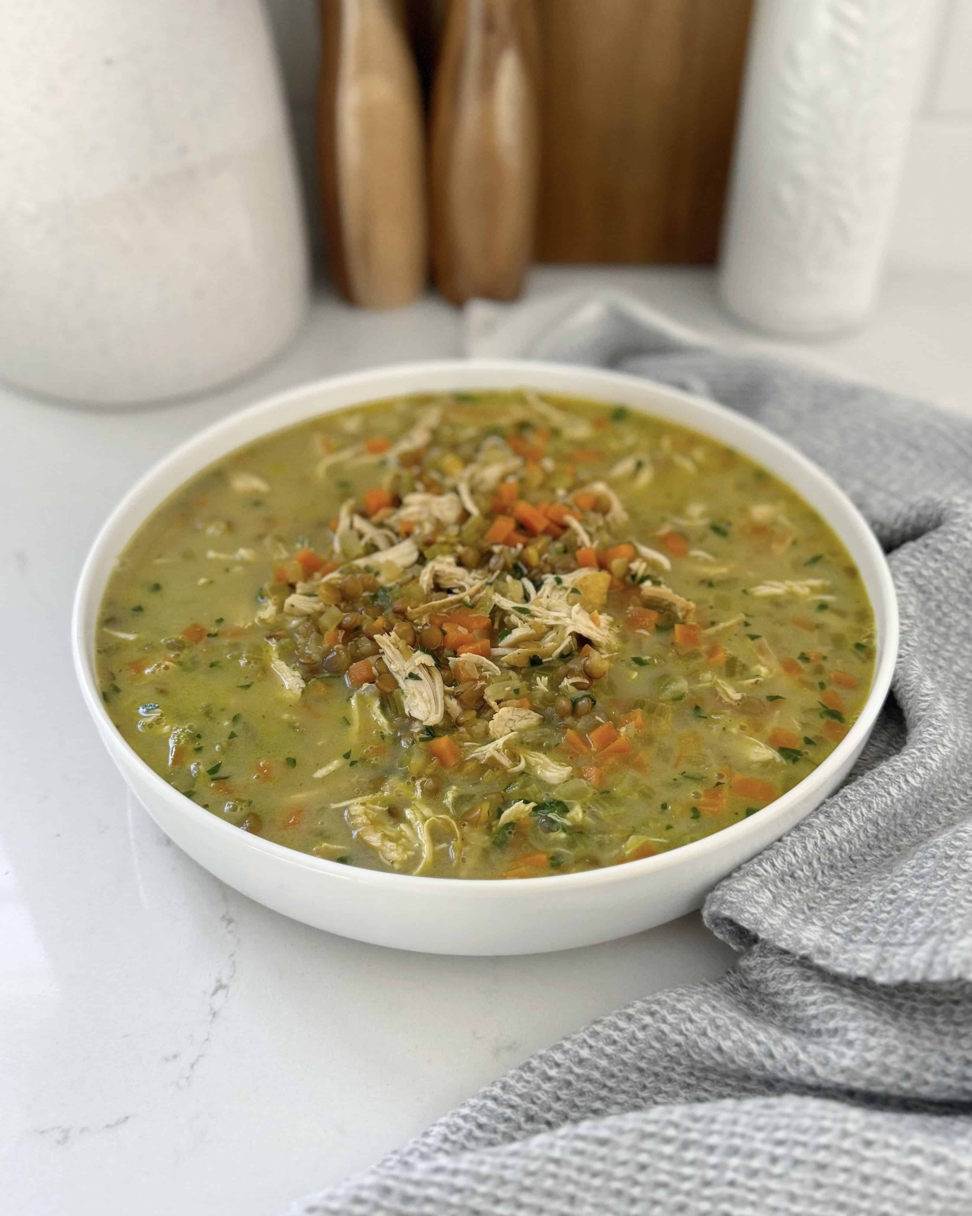 Soupe poulet et lentilles