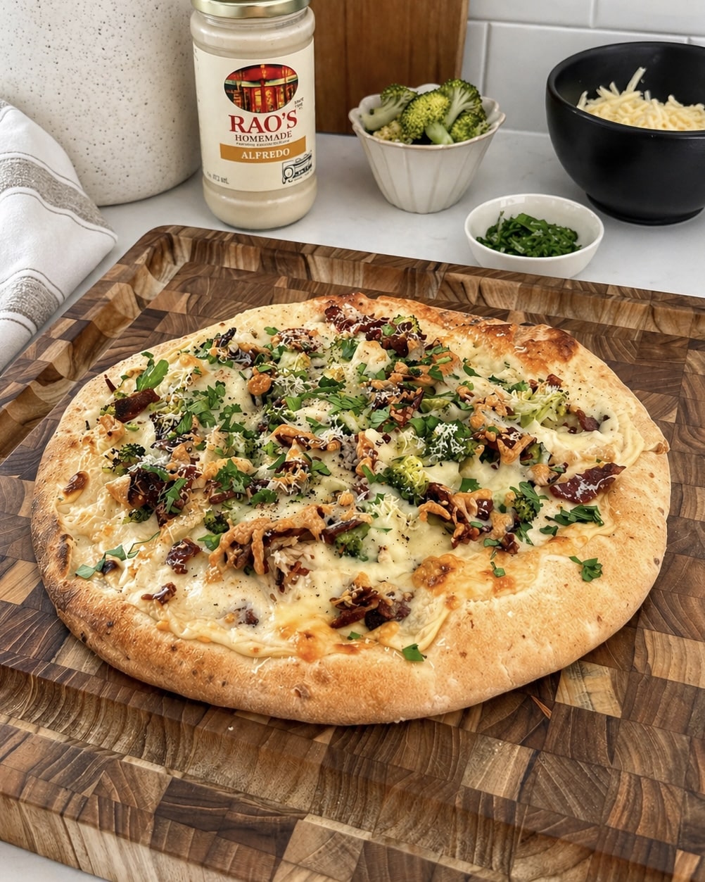 Pizza Alfredo poulet, brocoli et bacon