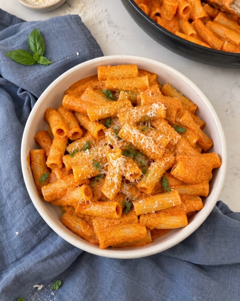 Pâtes sauce rosée protéinée aux poivrons rôtis